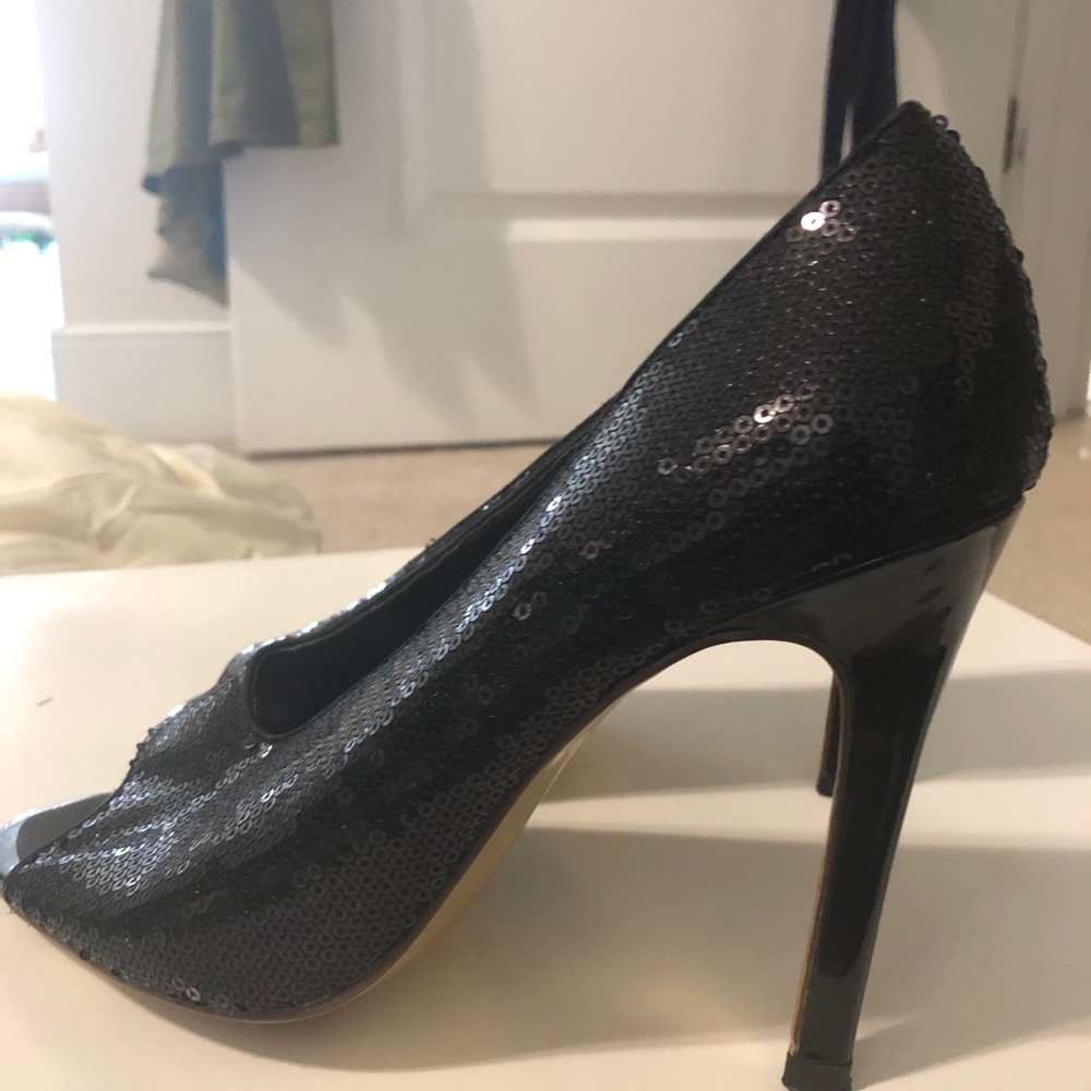 Black Sequins Heels With Open Toe - image 2